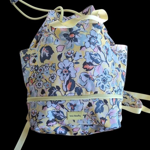 Vera Bradley Sunny Garden ReActive Backpack Sport Bag Yellow Floral Huge NWOT - Picture 1 of 16